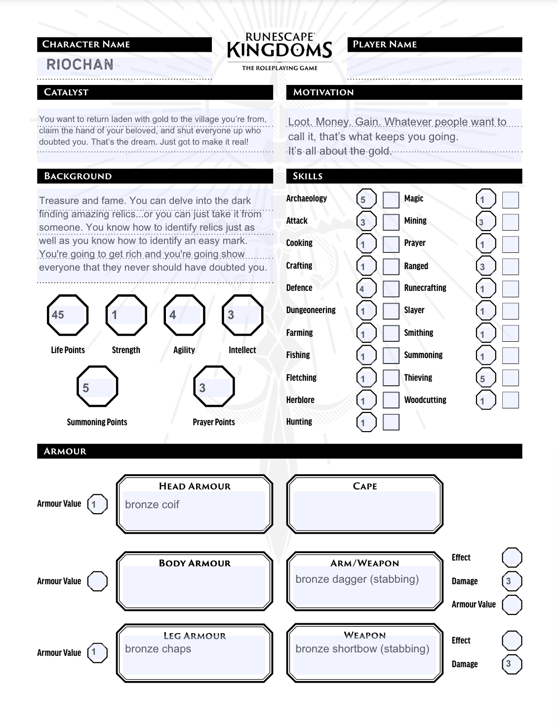 Runscape All Characters RuneScape Kingdoms: Roleplaying Game Character Sheet - Riochan - Cutpu
